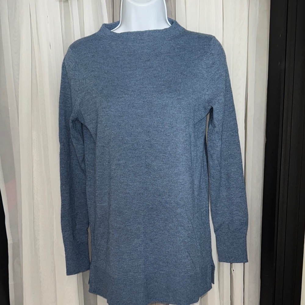 LOFT Blue Relaxed Long Sleeve Mandarin Collar Sweaters